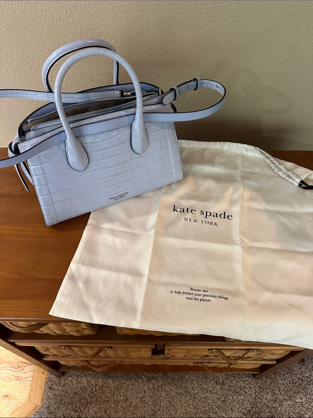 kate spade New York Knott Light blue Croc-Embossed Satchel